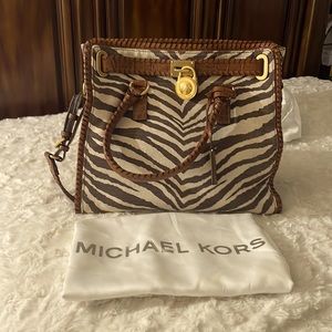 Michael Kors Zebra Print Hamilton Tote Bag comes in this Stunning Brown color